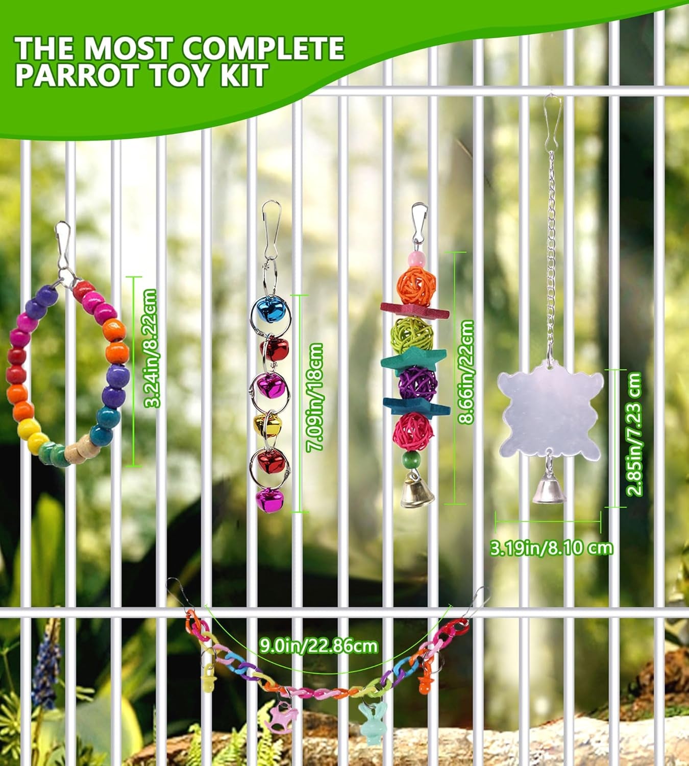 8 Pcs Bird Cage Toys, Parrot Swing, Chewing & Climbing Toys for Small Conures, Love Birds, Finches, Budgie