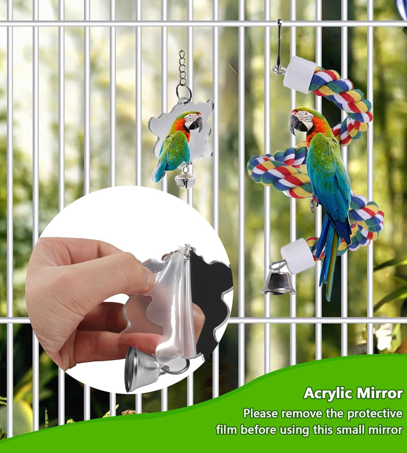 8 Pcs Bird Cage Toys, Parrot Swing, Chewing & Climbing Toys for Small Conures, Love Birds, Finches, Budgie