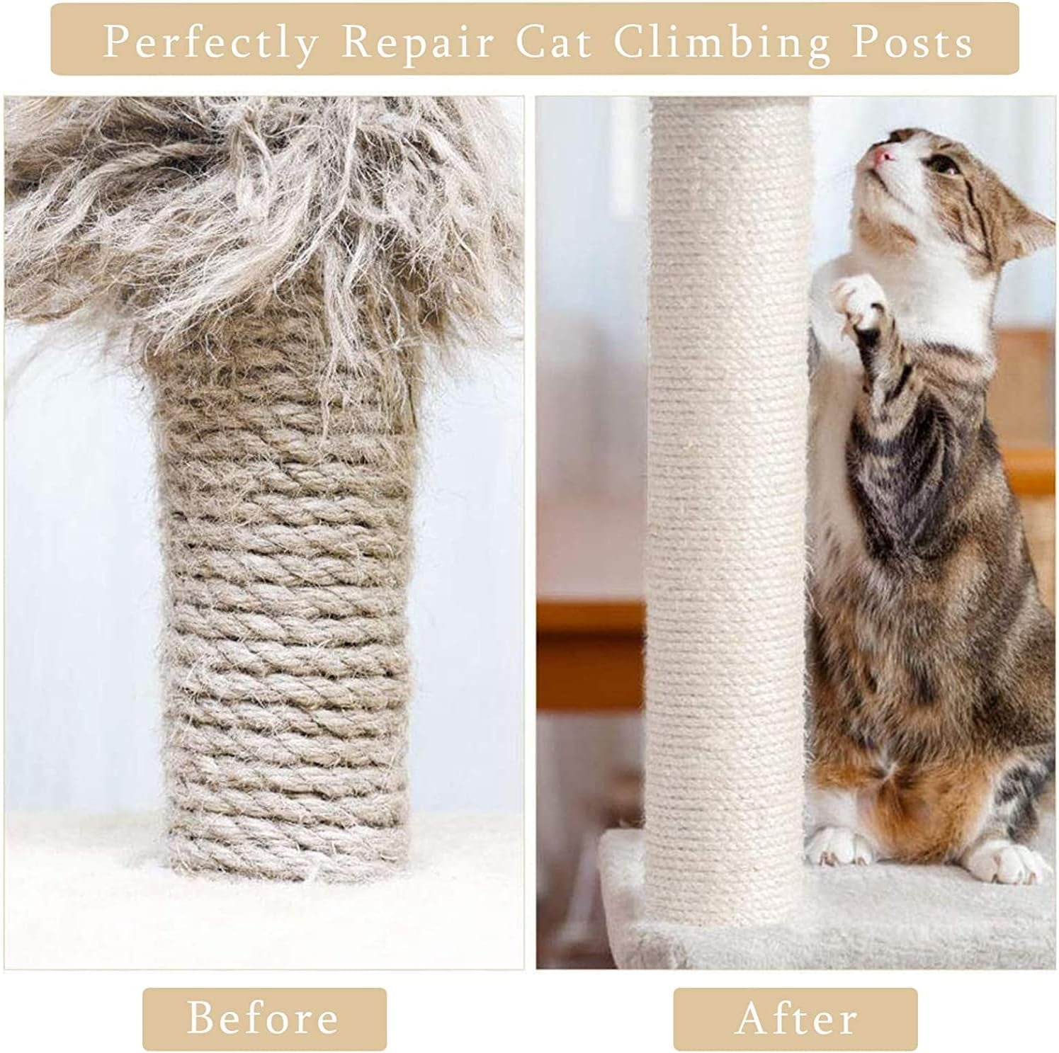 Cat Natural Sisal Rope for Scratching Post Replacement, Hemp Rope for Repairing, Recovering or DIY Scratcher, 6Mm Diameter