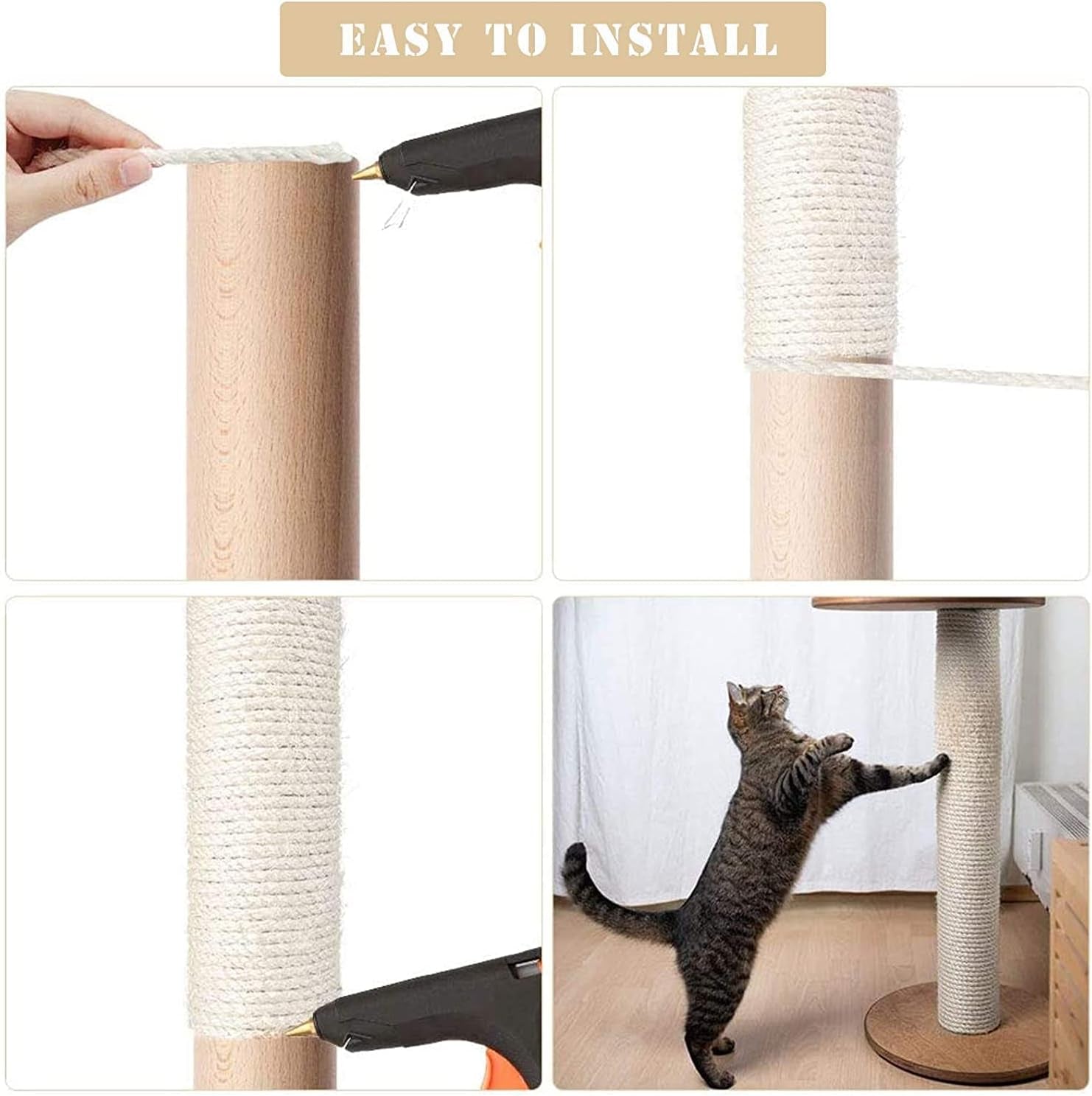 Cat Natural Sisal Rope for Scratching Post Replacement, Hemp Rope for Repairing, Recovering or DIY Scratcher, 6Mm Diameter