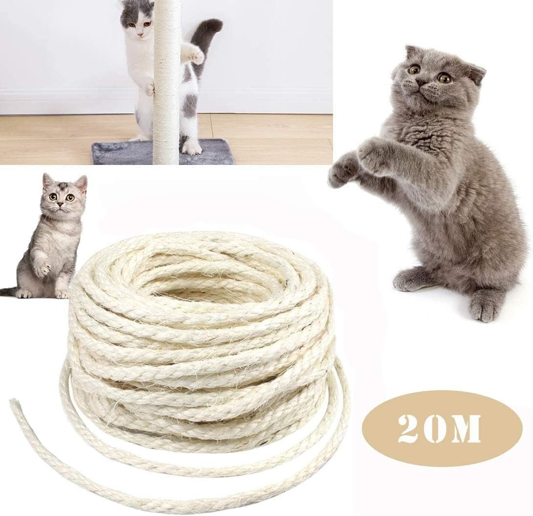 Cat Natural Sisal Rope for Scratching Post Replacement, Hemp Rope for Repairing, Recovering or DIY Scratcher, 6Mm Diameter