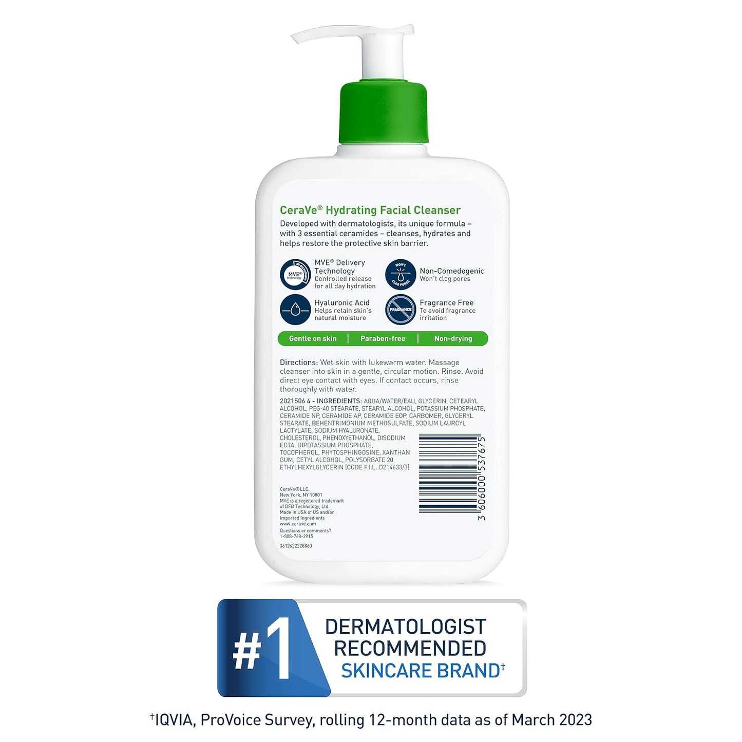 Hydrating Facial Cleanser, Moisturizing Face Wash for Dry Skin, Hyaluronic Acid + Ceramides + Glycerin, Hydrating Cleanser for Normal to Dry Skin, National Eczema Association Certified